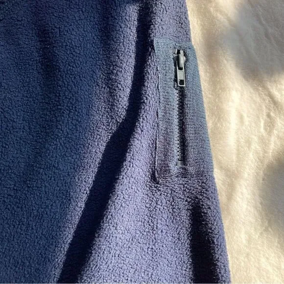 Bruebeck Dark Blue Rib Knit Fleece Sleeves Pullover Mock Turtleneck Sweater